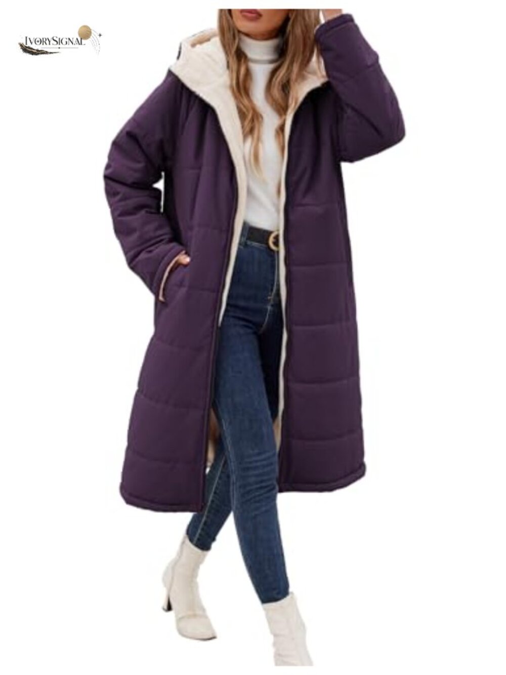 Women Fleece Jacket Long Oversized Warm Winter Coat Zip Hood Pockets
